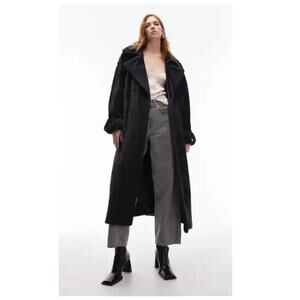 Topshop Fluffy Longline Faux Fur Trench Coat Size US 4-6